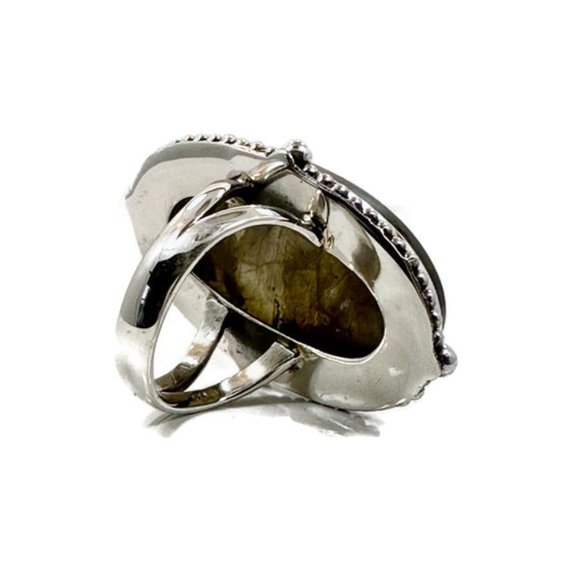 Labradorite Ring, Sterling Silver, Blue Stone, Size 5 3/4, 1 1/2" Long - Picture 6 of 6